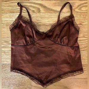 Brown silk+lace tie crop top size XS-S (brand unknown)